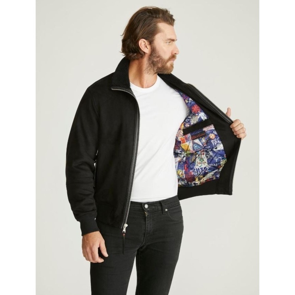 Robert Graham Bomber Jacket Mens XL Black New Faux Suede Shearling Collar RG-51